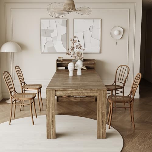 KEIKI 30”-88.4”L Extendable Foldable Dining Room Table with Storage for 1-10 People, Wood Modern Rustic Rectangle Expandab...