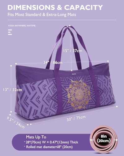 Gonex Yoga Mat Bag, Extra Large Canvas Gym Bag with Waterproof Pocket Metal Zipper, Fits Mat & Blocks, Stylish Yoga Mat Ca...