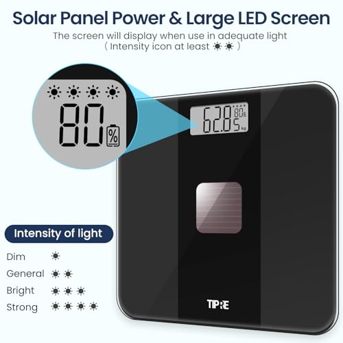 TIPRE Solar Powered Weight Scale with Endless Power, Scale for Body Weight, Electronic Bathroom Scale for Weight Loss, Dig...