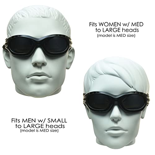 Bikershades Motorcycle Safety Riding Goggles Men Women. Polarized Lens, Smoke, Mirrored Blue or Orange, Clear Yellow Lenses