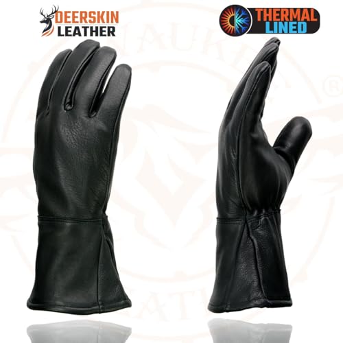 Milwaukee Leather SH857 Men's Long Cuff Thermal Lined USA Deerskin Black Leather Gauntlet Motorcycle Gloves