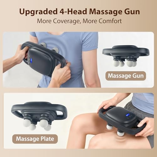 grnpeak 4 Head Massage Gun,Update 25W Powerful Motor for Deep Tissue Percussion Massager with 99 Intensity Levels for Nec...