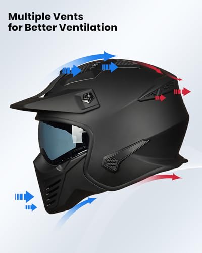 ILM Open Face Motorcycle 3/4 Half Helmet for Dirt Bike Moped ATV UTV Motocross Electric Cruiser Scooter DOT Model 726X(Mat...