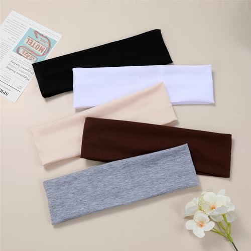JCKHXG 5Pcs Headbands for Women Non Slip, 5 Colors Head Bands for Women's Hair. Soft Cotton Cloth Stretchy Thick Headbands...