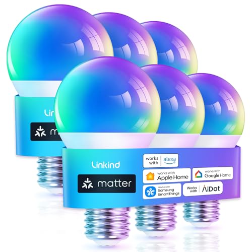 Linkind Matter Smart Light Bulb, WiFi Smart Bulbs, Work with Apple Home, Siri, Alexa, Google, SmartThings, RGBTW Color Cha...