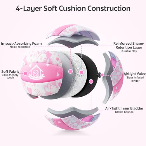Lemmeko Soft Indoor Volleyball, Cushioned Cover Training Ball for Kids & Youth, Silent Indoor Volleyball with Pump for Hom...