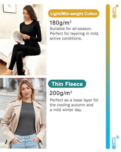 wirarpa Women's Cotton Thermal Underwear Set Lightweight Long Johns Base Layer Pajama Set for Women Top Bottom