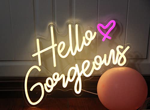 DAKABUKA Hello Gorgeous Neon Sign Hello Beautiful Warm White LED Neon Lights for Home Wedding Birthday Backdrop Bacelorett...