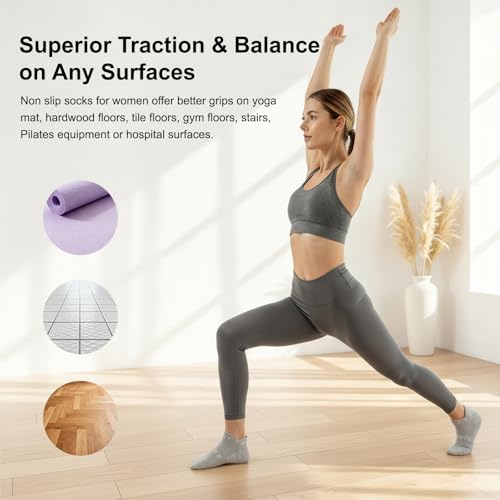 musesox 4 Pairs Non-Slip Pilates Socks for Women with grips,Grippy Ankle Socks for Yoga,Barre,Hospital,Gym,Dance