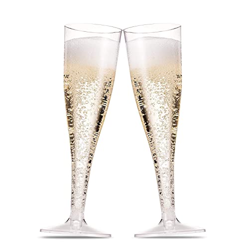 100 Plastic Champagne Flutes - 5 Oz Disposable Clear Champagne Glasses for Parties, Mimosa Bar, Events, Wedding and Shower...
