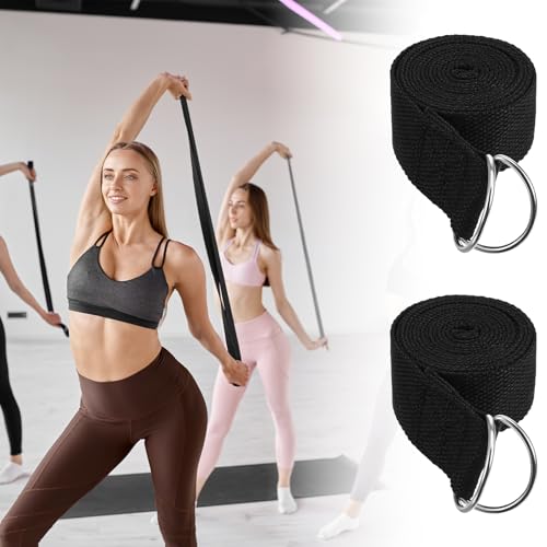 12 Pack Yoga Straps for Stretching, 6 Ft Black Exercise Bands with Adjustable D Ring Buckles for Pilates, Gym Fitness, Fle...
