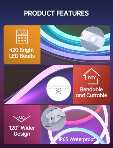 Lucienstar Neon Rope Lights, Smart RGB+IC Neon Light Strip, Voice Control via Alexa, Google Assistant, Flexible Custom DIY...
