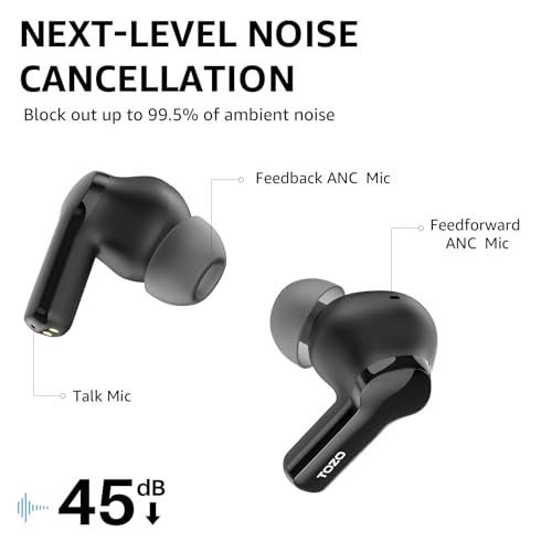 TOZO Hybrid Active Noise Cancelling Wireless Earbuds with 6 Mics AI Clear Call Ear Buds 68H Playtime with LED Display 32 P...