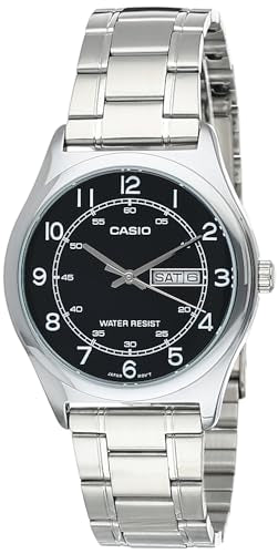 Casio MTP-V006D-1B2 Men's Stainless Steel Easy Reader Black Dial Day Date Analog Dress Watch