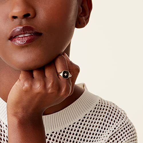 PAVOI 14K Gold Plated Signet Ring for Women | Bold Stackable Ring (White Gold, 9)