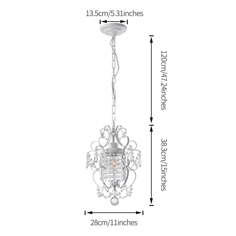 riomasee Mini Chandelier 1-Light, 11-Inch White Crystal Iron Ceiling Light Fixture, Model RM2024-19