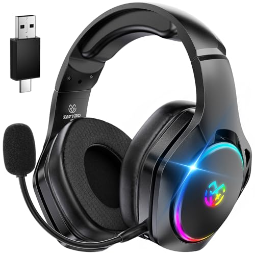 Tatybo Wireless Gaming Headsets for Ps5 Ps4 PC, 2.4GHz USB & Type-C Gaming Headphones, 40H+ Hrs & 7.1 Surround Sound with ...
