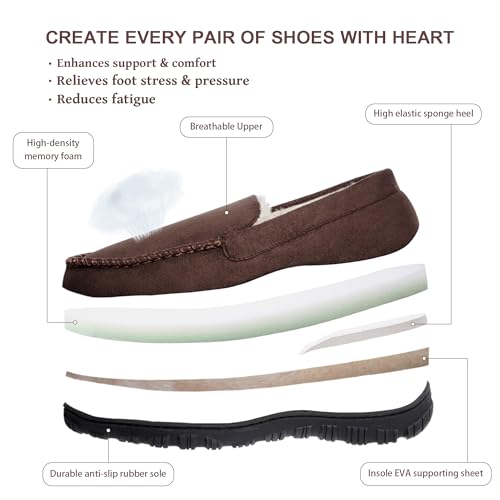 shoeslocker Men's Slippers Indoor Outdoor Warm Soft Plush Memory Foam House Slippers for Men Comfortable Bedroom Moccasin ...