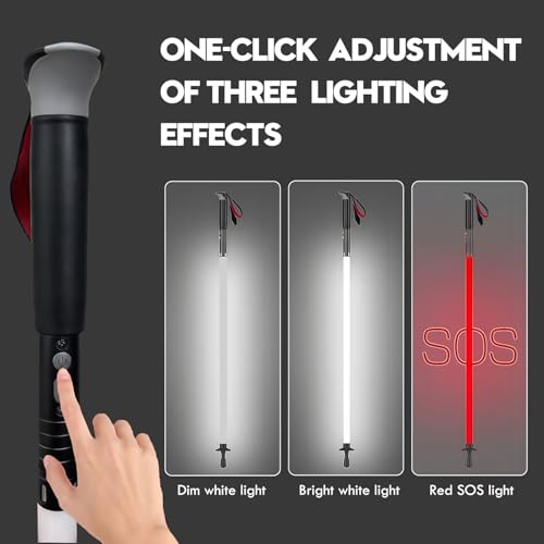 LED Light Safety Walking Stick, IP55 Waterproof Recharged Glowing Trekking Pole for Night Hiking, with SOS Mode & Ice-Brea...