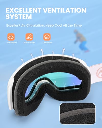 OutdoorMaster Kids Ski Goggles OTG Snowboard Goggles with 100% UV Protection Kids Snow Goggles for Boys Girls Toddler