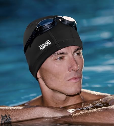 Aegend Fabric Swim Cap, Silicone Waterproof Layer - Breathable Cloth Swimming Cap, Keep Hair Dry with Hight Elasticity for...