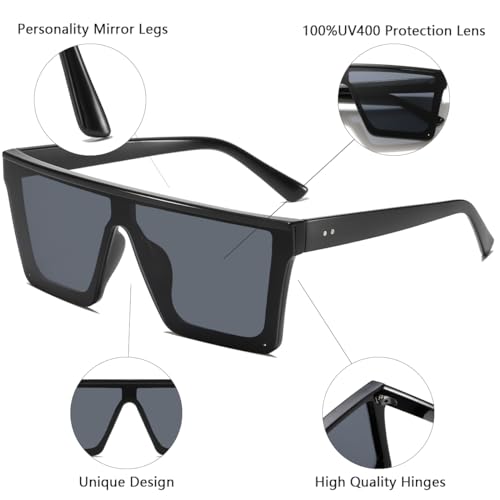 aisswzber Square Oversized Sunglasses for Women and Men Fashion Flat Top Goggle Siamese Lens