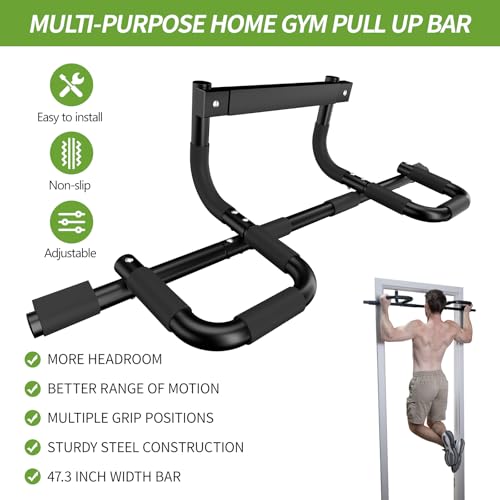 NOWAKE New Version Multi-Grip Pull up bar For Doorway,330lbs Heavy Duty 47.3 Inch Extra Width Portable Functional Ergonomi...