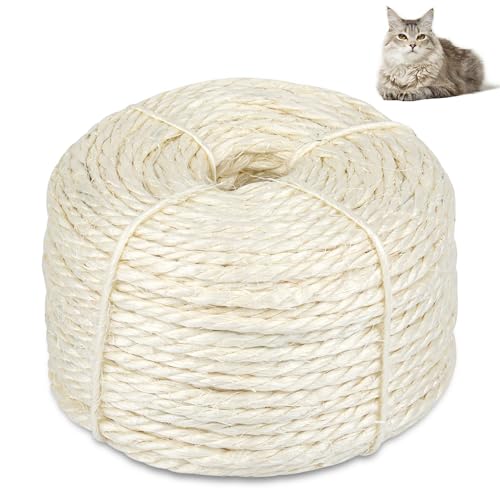 164 Feet Sisal Rope for Cat Scratching Post, 4 mm Natural Cat Tree Rope, DIY Hemp Twine Rope for Repairing, Recovering Scr...