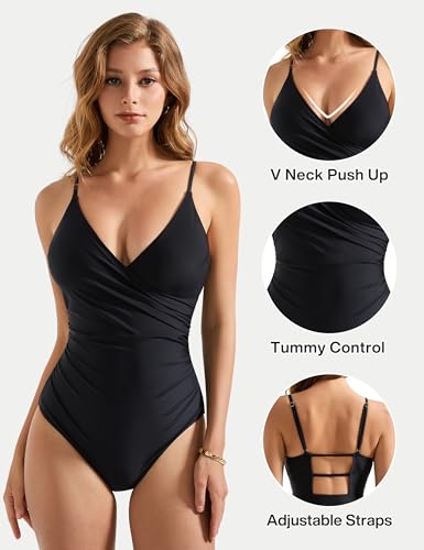 SUUKSESS Women Sexy Wrap Push Up One Piece Swimsuit Tummy Control Bathing Suit