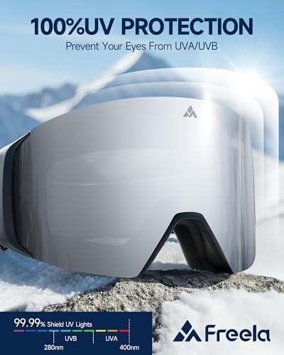 Freela Ski Goggles- Frameless, Magnetic OTG Snow Goggles Interchangeable Lens UV400 Protection Anti-Fog for Adult Men Women