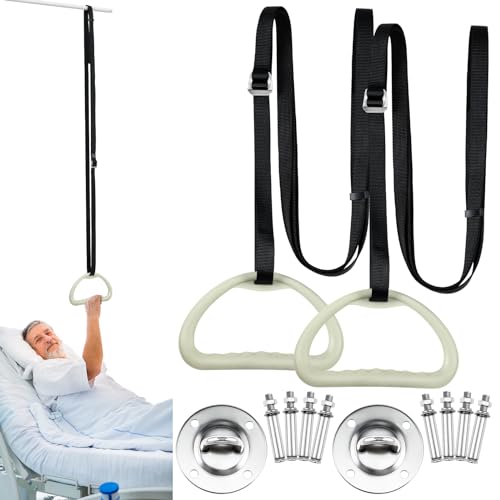 Tandefio 2 Sets Elderly Pull up Bed Trapeze Ceiling Mounted Bar Trapeze Stand Ladder Bed Helper 2 Stainless Steel Fixing P...