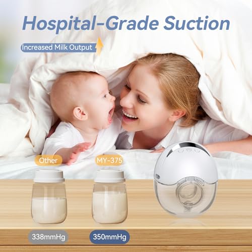 Hands Free Breast Pump Wearable MY-375 - Strong Suction, Low Noise, Wearable Breastfeeding Pump with 4 Mode &12 Levels, Po...