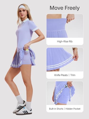 IUK Women's 2-Piece Tennis Skirt Set, Polo V-Neck Top & High-Waisted Pleated Skirt, Athletic Outfit for Golf Pickleball