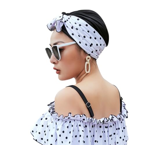Women Turban Swim Caps Fabric Swim Swimming Caps for Long Hair Nylon Cloth Pleated Elastic Comfort Bathing Cap Swimming Ha...