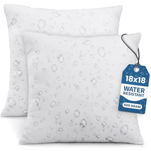 Utopia Bedding Outdoor Pillow Inserts 18 x 18 Inches (Pack of 2, White), Water Resistant Garden Throw Pillows for Patio an...