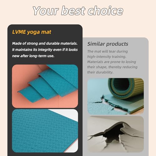 Yoga Mat Non Slip, Anti-Tear 1/4 Thick TPE Yoga Mats for Women and Men, 72"x24" Exercise & Fitness Mat with Carrying Stra...