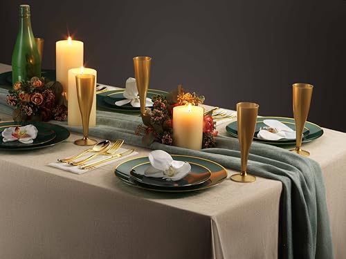 Munfix 30 Pack Gold Plastic Champagne Flutes - 5 Oz Disposable Toasting Glasses - Wedding Party Cocktail Mimosa Plastic Cups