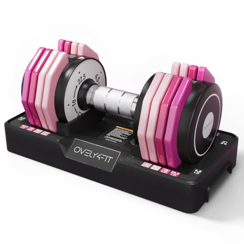 OVELY4YFIT Adjustable Dumbbell, 5-in-1 Weight Options (4.5-22.5LB), Quick 1-Second Weight Adjustment, Anti-Slip Metal Hand...