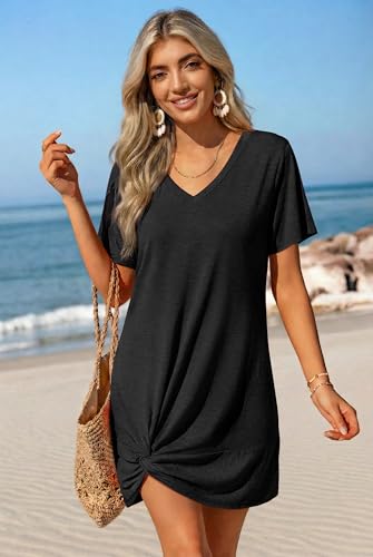 Ekouaer Women's Coverup Short Sleeve Swimsuit Cover Ups 2026 Summer Bathing Suit Cover Twisted Cover Up Dress S-2XL