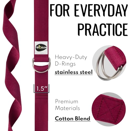 TECEUM Yoga Strap & Mat Strap – 2 IN 1 – Cotton – 6 ft 8 ft 10 ft (30+ colors) – Adjustable Non-Slip Belt for Yoga, Pilate...