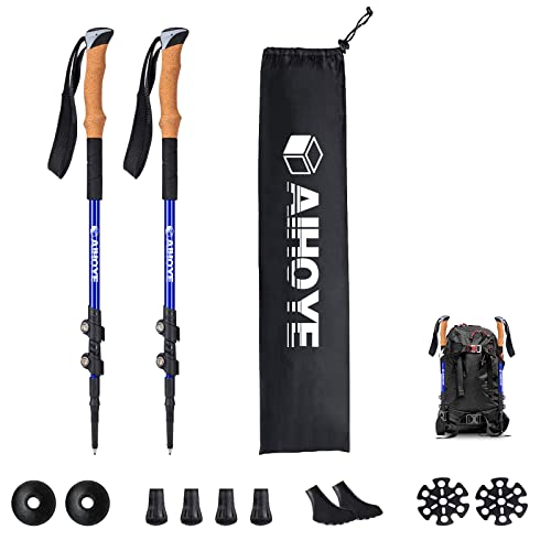 Aihoye Trekking Hiking Poles - 2 Pack Adjustable Walking Sticks, Collapsible Lightweight Aluminum 7075, Hiking Sticks with...