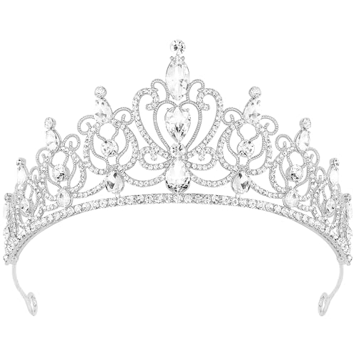 TODDER Silver Tiara for Women Girls Rhinestone Princess Queen Crowns Crystal Headband for Girls Wedding Hair Accessories f...