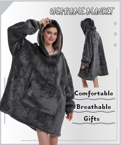 Solvienne Wearable Blanket Hoodie, Men Women Soft Flannel with oversized Pocket Christmas Halloween Cozy Lounge Wear