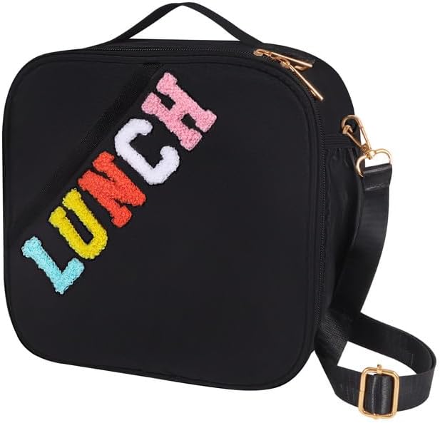 Lunch Bag Kids,Insulated Lunch Bag With Adjustable Shoulder Strap,Reusable Lunch Bag for Kids, Girls,Boys, lunch Bag Women,Preppy Lunch Box for School,Travel, Picnic (black)