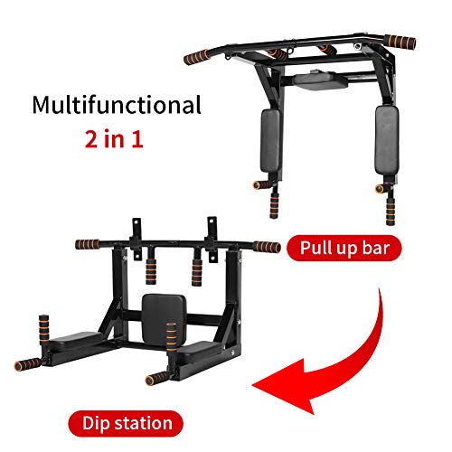 NEWAN Pull Up Bar Wall Mounted Chin Up Bar Multi-Grip Full Body Strength Training Workout Dip Bar,Power Tower Set Support ...