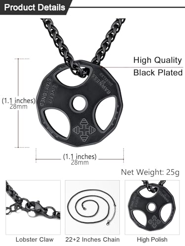 U7 Men Women Fitness Dumbbell Necklace Stainless Steel Weight Plate Barbell Chain Pendant Necklace,Chain 22"+2" Extender, ...