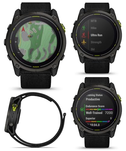 Wearable4U Garmin Enduro 3 – 51 mm, Solar, Sapphire, Ultraperformance GPS Smartwatch, Carbon Gray DLC Titanium with Black ...