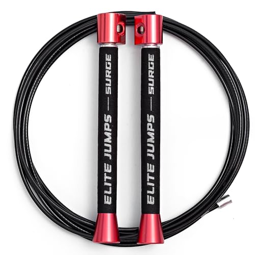 Elite Jumps Surge 3.0 Professional Speed Rope for Double Unders - Patented Dual Bearing Ultra Light-Weight Handle for Prem...