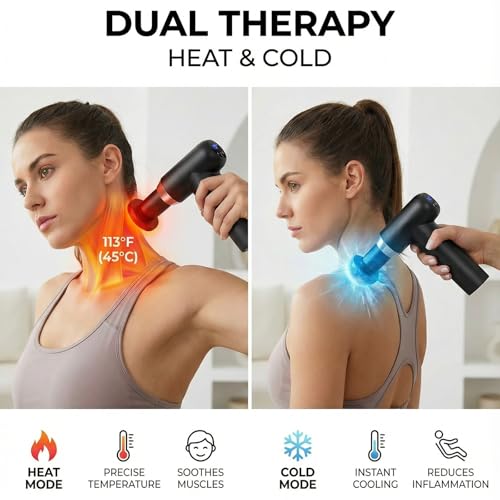 Hetorosu Hot and Cold Massage Gun - Detachable Extended Handle Massage Gun,Deep Tissue Massage Gun, Used for Relieving Pai...