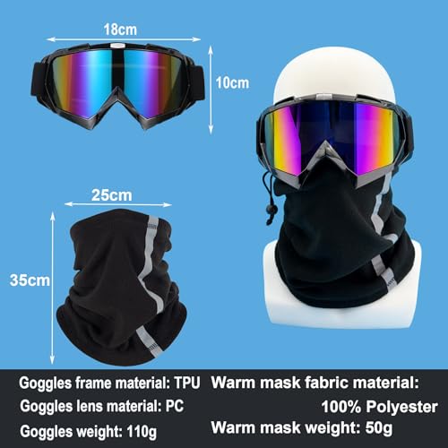 LJDJ Ski Goggles, Snowboard Motorcycle Goggles with Reflective Winter Neck Gaiter Face Cover for Youth Teens Men Women